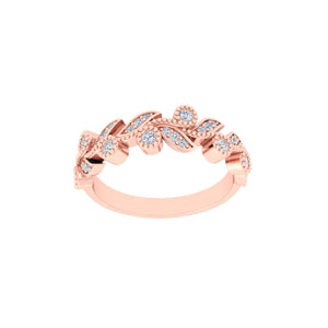 9ct Rose Gold Diamond Leaf Style Ring