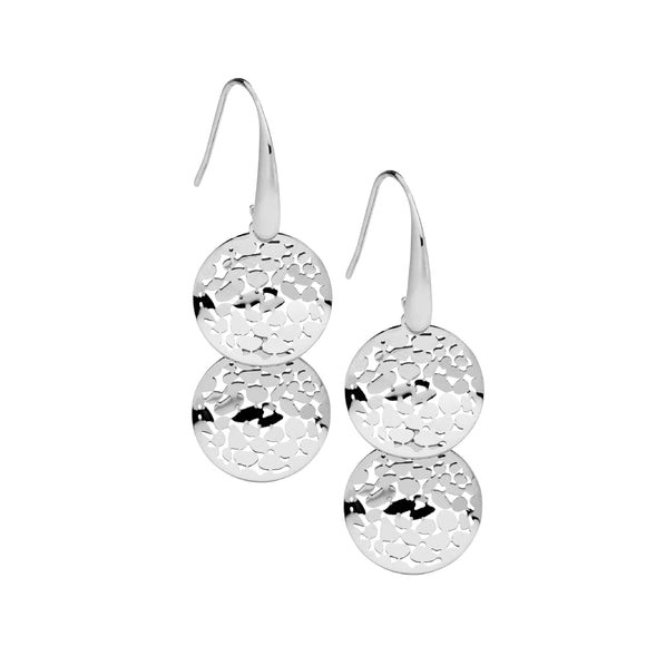 Ellani Steel Double Disk Drop Earrings