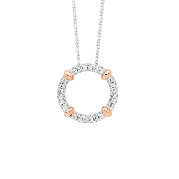 Ellani Silver & Rose Gold CZ Circle Pendant