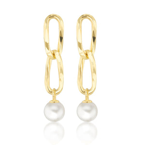 Gold Double Link Pearl Drop Earrings