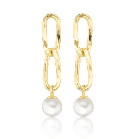 Gold Double Link Pearl Drop Earrings