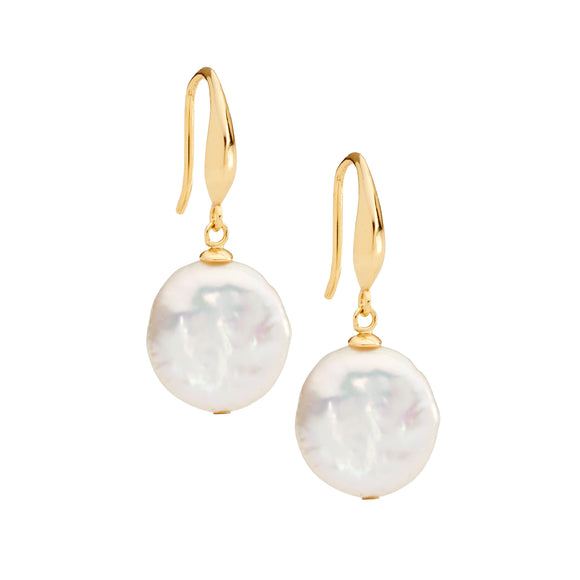 Ellani Gold Freshwater Pearl Coin Earrings