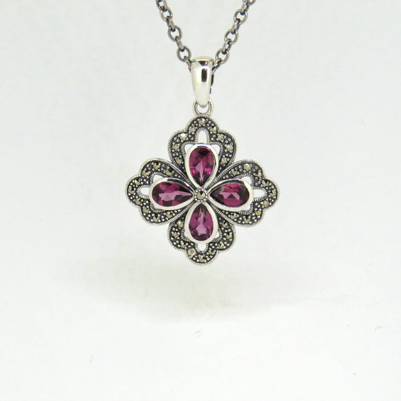 Esse Rhodalite Garnet and Marcasite Necklace