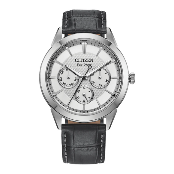 Gents Steel Citizen Eco-Drive with Black Leather