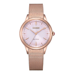 Citizen Eco-Drive Ladies Rose Gold Watch with Mesh Bracelet