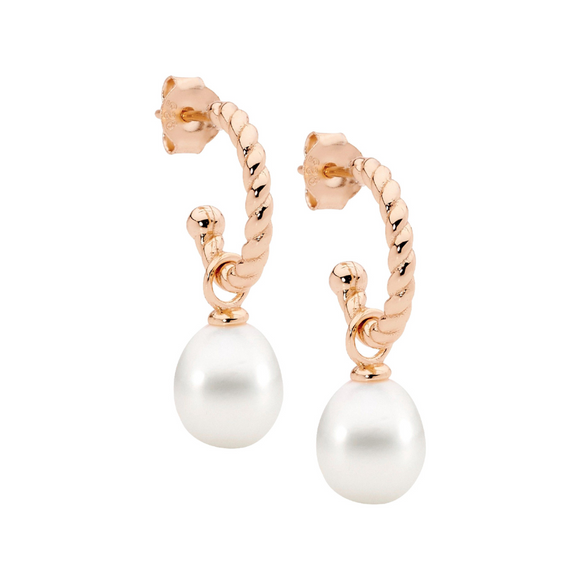 Ellani Rose Twisted Hoop Earring with Pearls