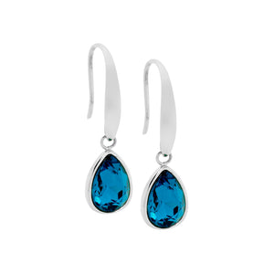 Ellani Steel Blue Glass Tear Drop Earrings