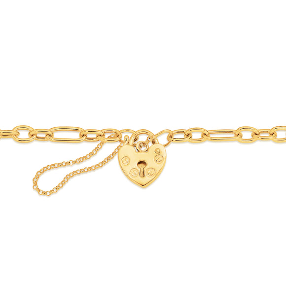 9ct Yellow Gold Figaro Padlock Bracelet