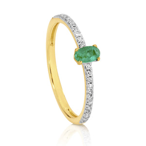 Oval Natural Emerald & Diamond Ring