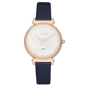 JAG 'Victoria' Rose Gold with Navy Leather Band