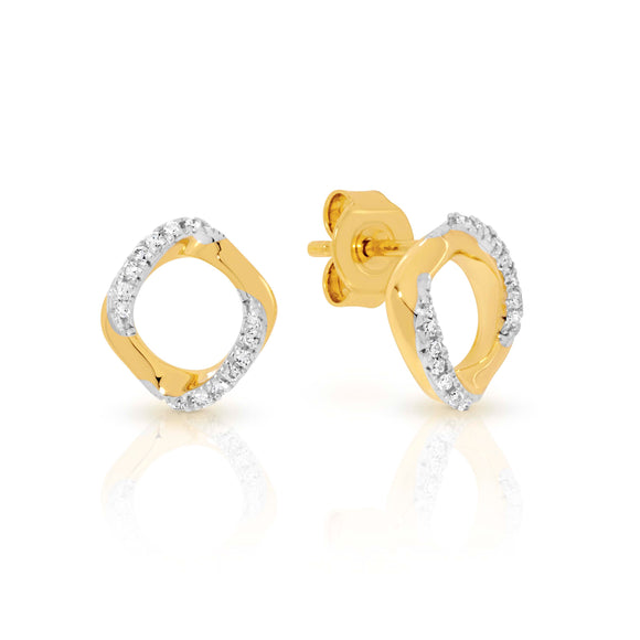 9ct Gold Open Square Diamond Set Stud Earrings