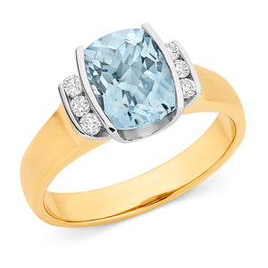 9ct Gold Aquamarine and Diamond Ring