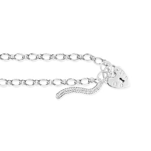 Silver Oval Figaro Padlock Bracelet