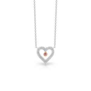 9ct White & Rose Gold Pink Caviar Diamond Heart Necklace