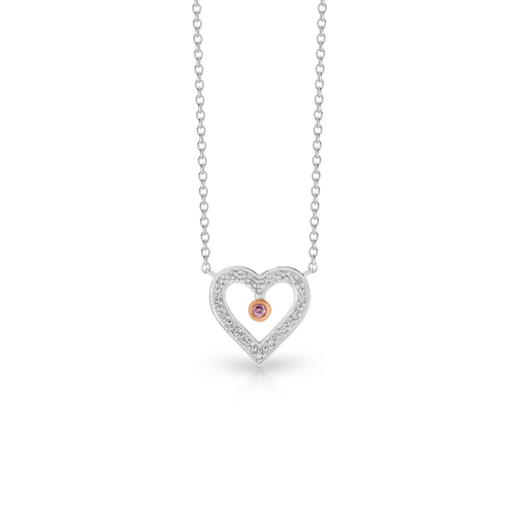 9ct White & Rose Gold Pink Caviar Diamond Heart Necklace