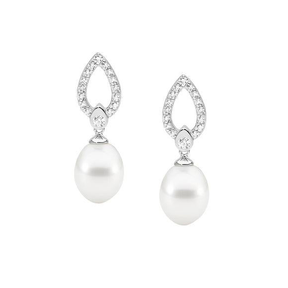 Ellani White Fresh Water Pearl & CZ Stud Earring