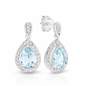 Diamond & Aquamarine Pear Drop Earrings