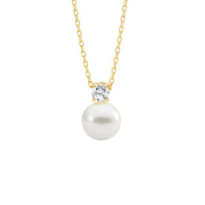 Ellani Gold CZ & 9mm White Pearl Necklace