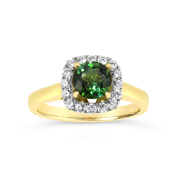 18ct Yellow Gold Green Tourmaline & Diamond Ring