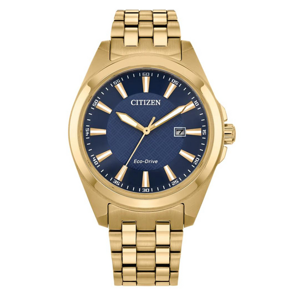 Mens Gold Eco-Drive Blue Dial Watch