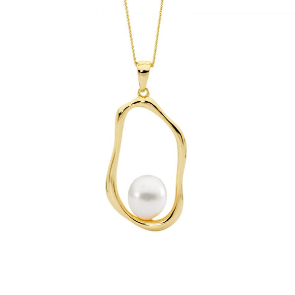 Ellani Gold Oval Pendant with White Pearl