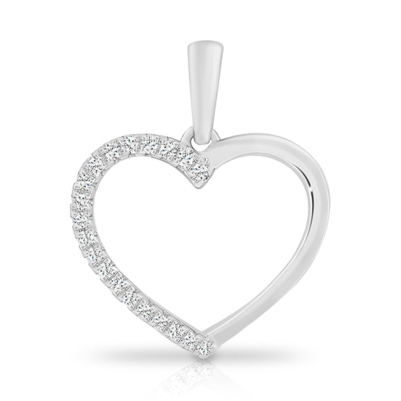 9ct White Gold Open Diamond Heart Pendant