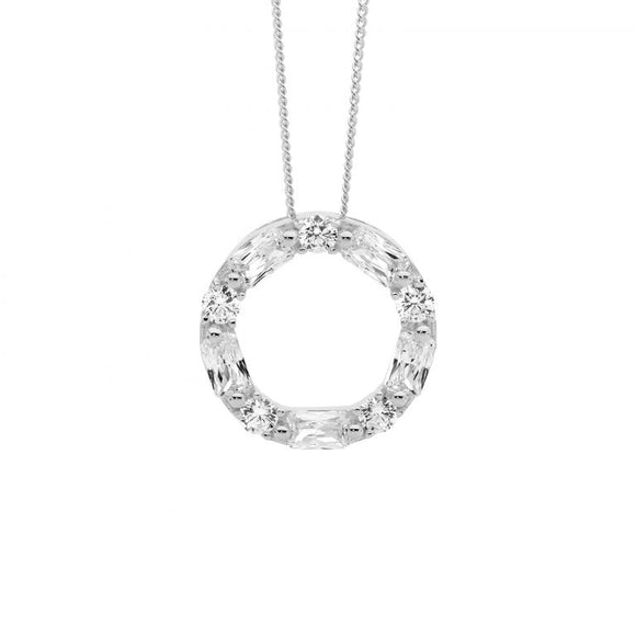 Ellani Silver Baguette CZ Circle Necklace