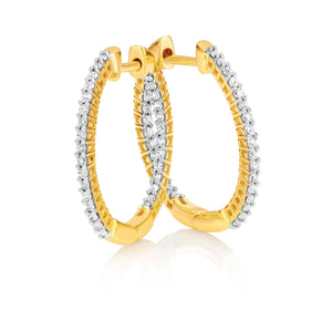 9ct Gold Double Sided Diamond Huggie Earrings