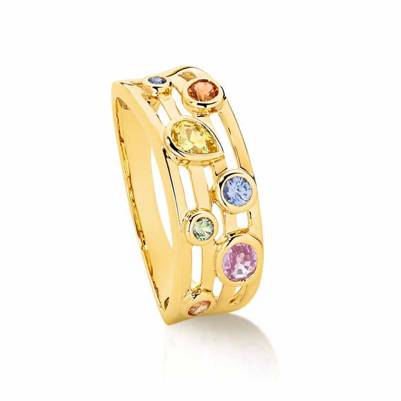Bezel Set Multi Coloured Sapphire Ring