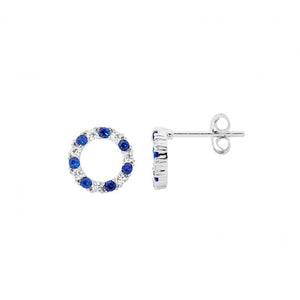 Ellani Silver Blue & Clear CZ Circle Stud Earrings