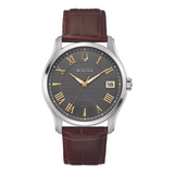 96B389 Bulova Gents Steel Watch with Brown Leather