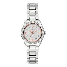 96R250 Bulova Ladies Steel & Rose Watch with Diamonds