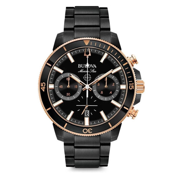 98B302 Bulova Gents Marine Star Black Steel Chrono Watch