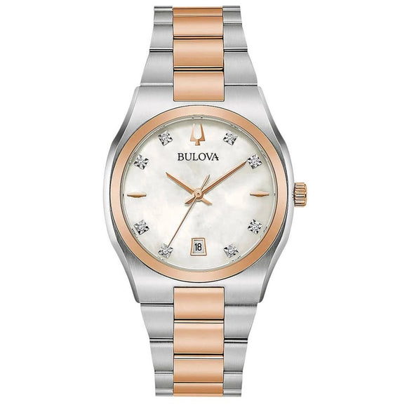 98P199 Bulova Ladies Watch Steel & Rose with Diamonds
