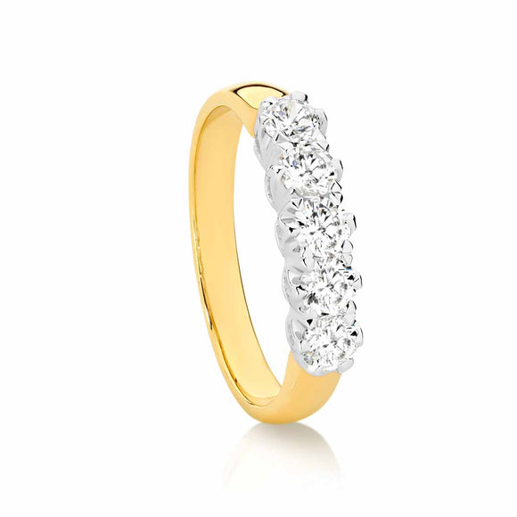 9ct Yellow Gold Diamond Five Stone Ring