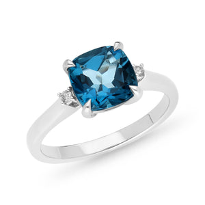 White Gold Blue Topaz And Diamond Ring