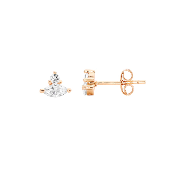 Ellani Rose Plated Marquise & Round CZ Stud Earrings