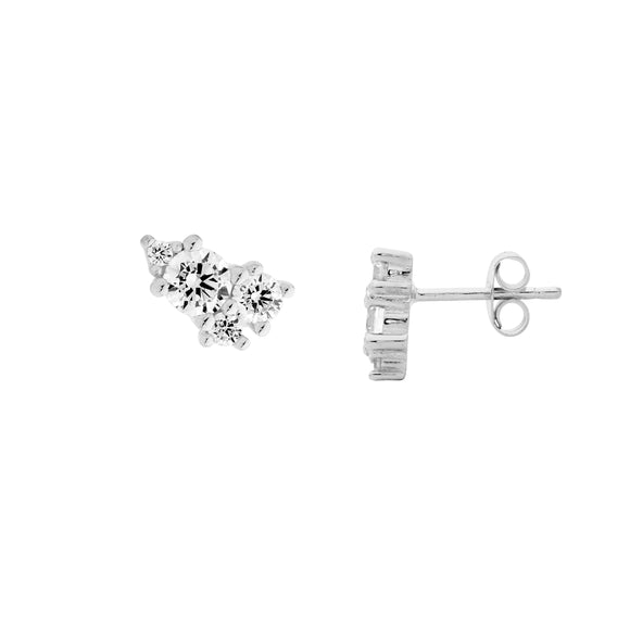 A pair of sterling silver stud earrings, featuring a cluster of cubic zirconia.