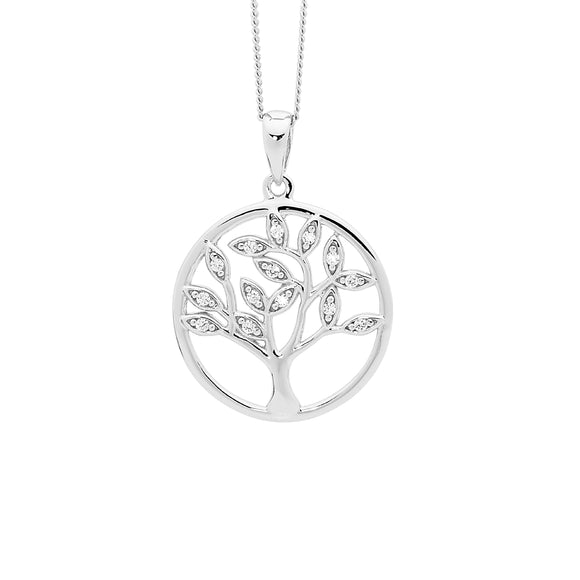Sterling Silver necklace with a cubic zirconia tree of life pendant on a 45cm chain.