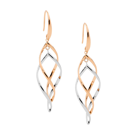 Ellani Steel two-tone Double Twist Drop Earrings