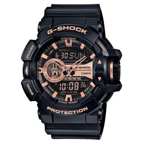 Casio G-Shock Black watch with rose Details on the case and face.
