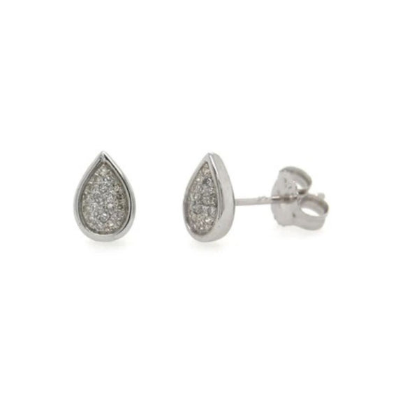 9ct White Gold Multi Diamond Pear Shaped Stud Earrings