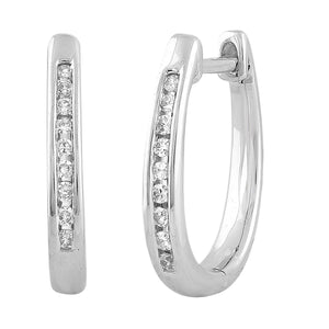 9ct White Gold Channel Set Diamond Huggie Earrings