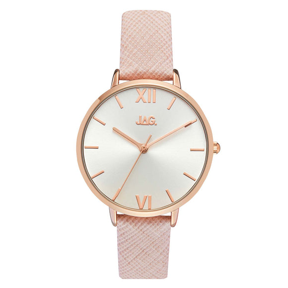 JAG Sophie Rose Gold Watch with Textured Blush Leather Strap

