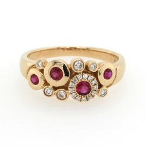 9ct Gold Ruby & Diamond Bubble Circle Ring