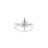 Sterling Silver ring with a blue topaz stone, designed in a star shape with a pointed tips.
