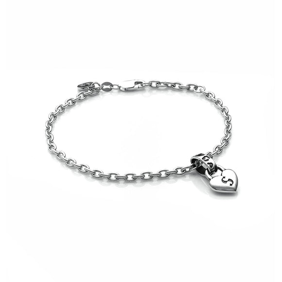 chain bracelet with a heart pendant.