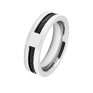 Rochet Men's Steel & Black Wire Ring