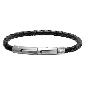 Rochet Men's Black Leather & Steel Bracelet