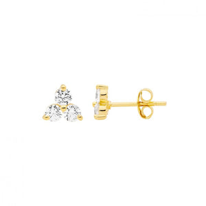 Ellani Gold Plated 3 x Stone CZ Stud Earrings